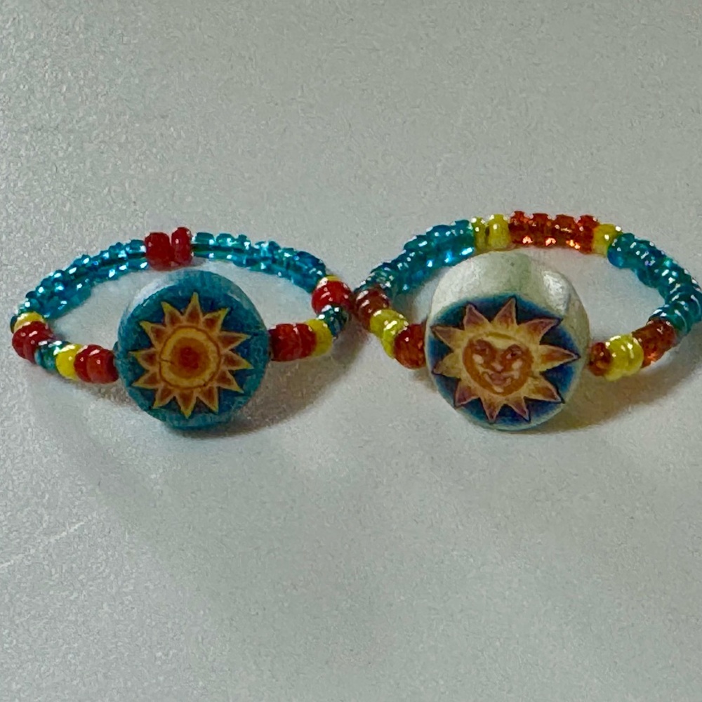 Handmade in NH Beaded Sun Rings - Turquoise, Red, Orange, Yellow